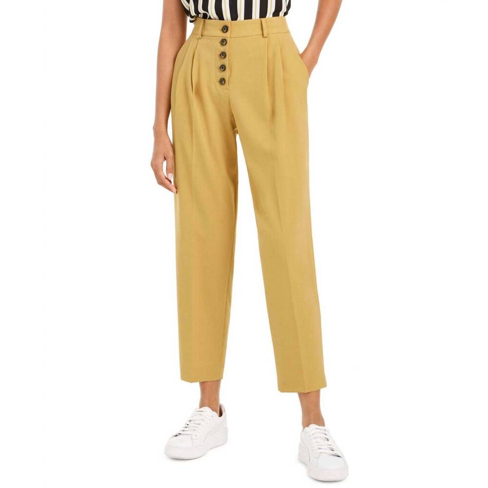 NEW BAR III women's button front pleated formal pants in saffron yellow
